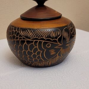 Handcrafted, Hand Carved Wooden Jar/trinket Container With Lid.